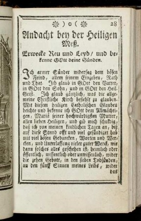 Andacht bey der Heiligen Meß. - Andacht bey dem Ambt der H. Meß.