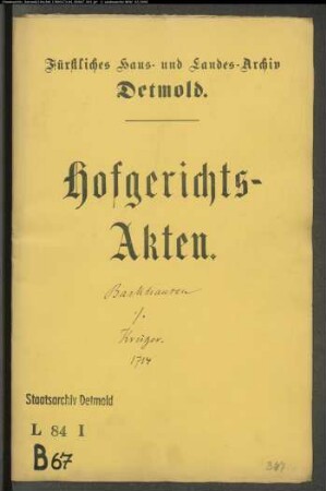 Barkhausen, Konduktors Witwe zu Horn Erben gegen Johann Simon Krüger, Untervogt in Heiden