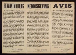 "Bekanntmachung" über die ausschließlich deutsche Regierungsgewalt im besetzten Gebiet Belgiens