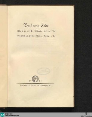 Volk und Erde : alemannische Dichterbildnisse