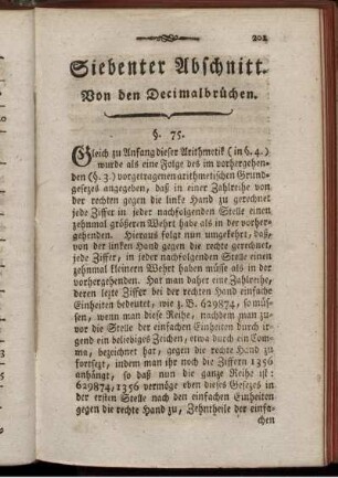 Siebenter Abschnitt. Von den Decimalbrüchen.