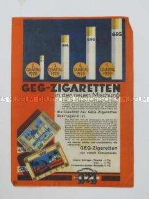 Werbeblatt für Zigaretten