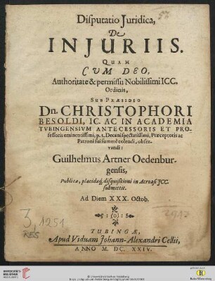 Disputatio Iuridica, De Iniuriis