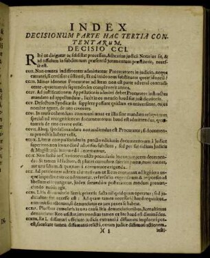 Index Decisionum Parte Hac Tertia Contentarum.