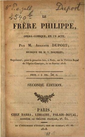 Le Frère Philippe : Opéra-comique, en un acte