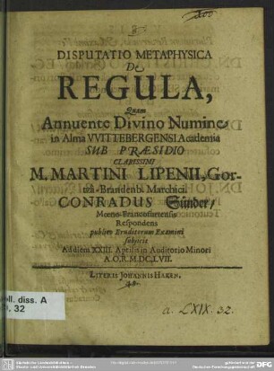 Disputatio metaphysica de regula