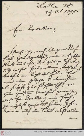 Briefe von Hans Vaihinger an Kuno Fischer: Brief von Hans Vaihinger an Kuno Fischer