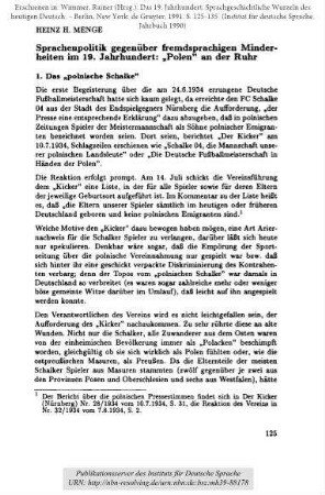 Sprachenpolitik gegenüber fremdsprachigen Minderheiten im 19. Jahrhunder: 'Polen' an der Ruhr