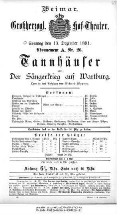 Tannhäuser oder Der Sängerkrieg auf Wartburg