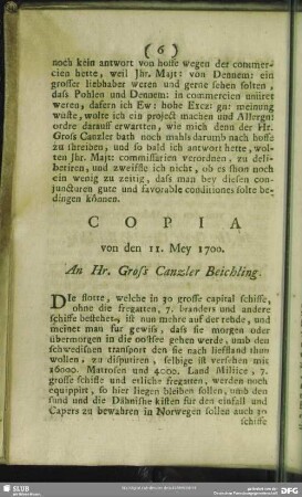 Copia von den 11. Mey 1700