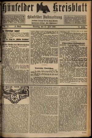 Zweite Ausgabe vom Samstag, den 15. Juni 1929.