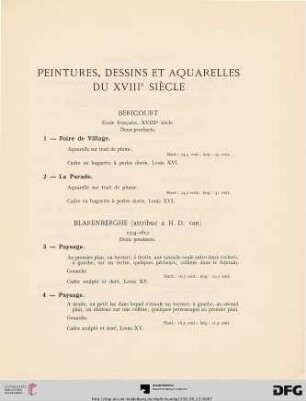 Peintures, Dessins et Aquarelles du XVIII Siècle (Nr. 1-59)