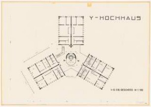 Appartment-Hochhaus (»Y-Hochhaus«): Grundriss 1.-12.OG 1:100