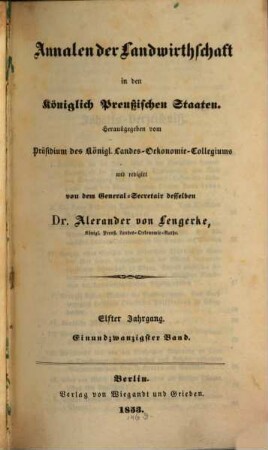Annalen der Landwirthschaft in den Königlich Preußischen Staaten, 21. 1853 = Jg. 11
