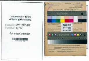 Entnazifizierung Heinrich Sprenger, geb. 17.05.1890 (Verw.Obersekretaer)