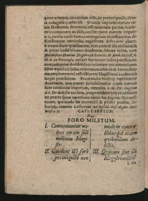 Caput Sextum. De Foro Militum.