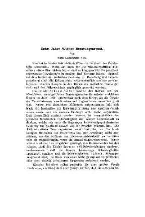 Zehn Jahre Wiener Beratungsarbeit