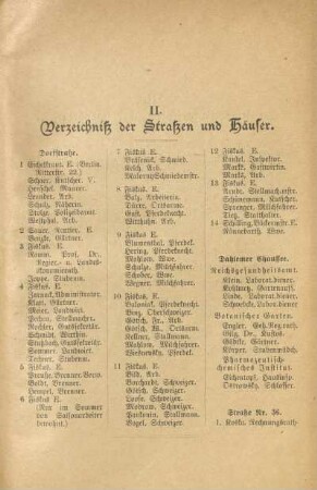 II. Verzeichniß der Straßen und Häuser