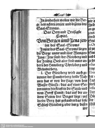 Das Drey und Dreisigste Capitel. Von Bergen ümb Jena jenseit des Saal-Stroms