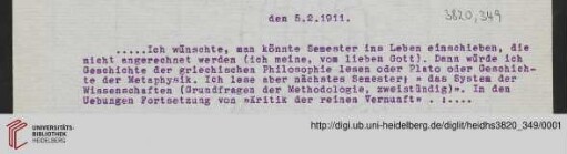 Heid. Hs. 3820,349: Brief von Emil Lask an Heinrich Rickert