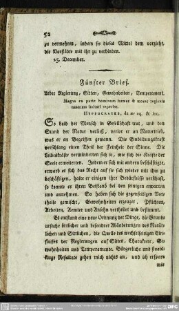 Fünfter Brief. Ueber Regierung, Sitten, Gewohnheiten, Temperament