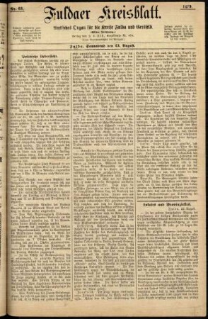 Ausgabe vom Samstag, den 23. August 1879.