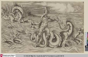 [Un jeune homme combattant contre un monstre marin [Herkules kämpft mit dem Drachen, als Nessos Deianeira entführt]