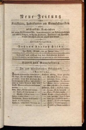3tes Stück. Weimar, den 18. Januar 1800.