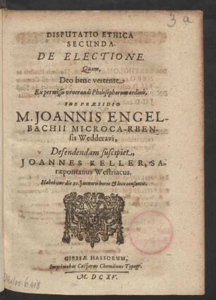 Disputatio Ethica Secunda. De Electione