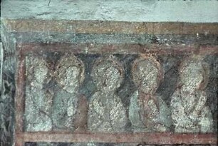 Kana-Nische mit Christus und Maria als Braut und Bräutigam, Heimsuchung und Heiligen zu Seiten des Kruges