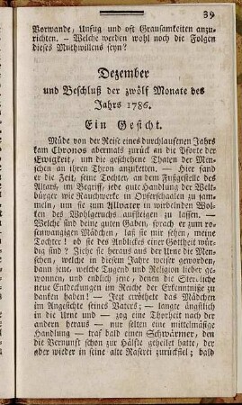 Dezember und Beschluß der zwölf Monate des Jahrs 1786