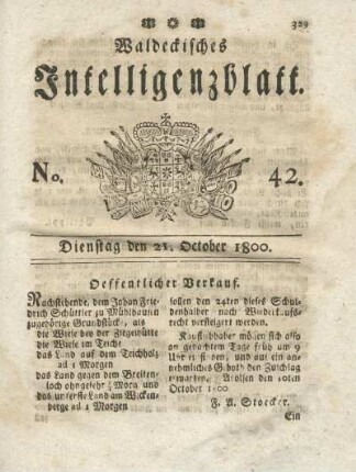 No. 42, Dienstag den 21. October 1800