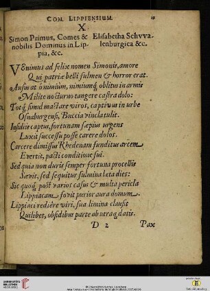 X. Simon Primus, Comes & nobilis Dominus in Lippia, &c. Elisabetha Schvvalenburgica &c.