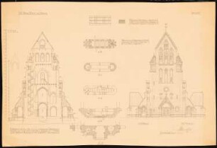 St. Benno-Kirche, Hannover-Linden: Turm: Grundrisse, Ansicht, Schnitt