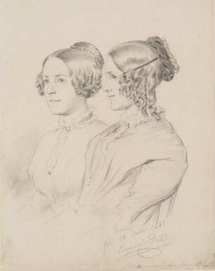 Doppelbildnis der Töchter des Malers Carl Gustav Carus’ Marianne Albertine und Caroline Cäcilie, Halbfiguren sitzend nach links