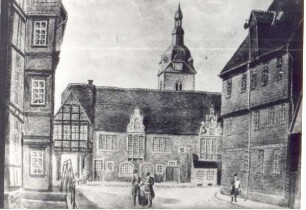 Altes Rathaus an der Langen Straße. Detmold, Lange Straße. Sammlung Starke