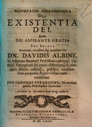 Disp. philos. de existentia dei
