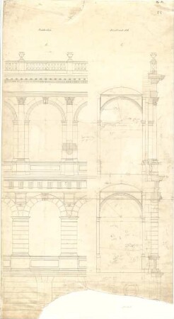 Neureuther, Gottfried von; München; Akademie der bildenden Künste - Zwischenbau (Aufriss, Schnitt)