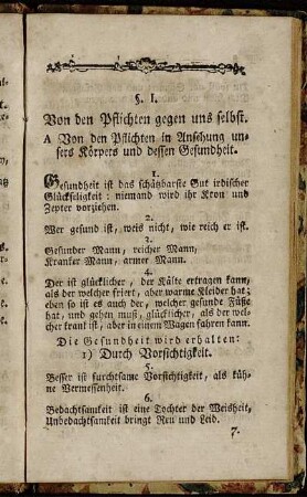 §. I. Von den Pflichten gegen uns selbst. - §. IV. Von der Religion.