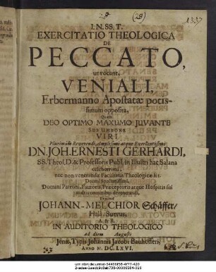 Exercitatio Theologica De Peccato, ut vocant, Veniali, Erbermanno Apostatae potissimum opposita