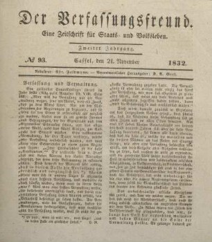 № 93. Cassel, den 21. November 1832.