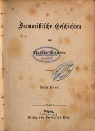 Humoristische Geschichten von Theodor Oelckers. 1