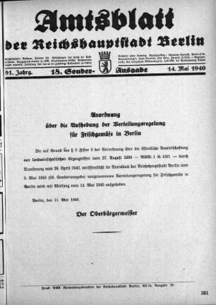 18. Sonder-Ausgabe, 14. Mai 1940