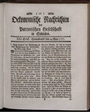 XXI. Stück. Sonnabends den 24 May 1777.