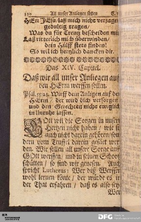 Das XIV. Capitel. Daß wir all unser Anliegen auf den HErrn werffen sollen.