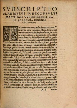 Svbscriptio In Cavsa Honoldina Ad Consilivm Sev Responsvm Ivris A Domino Christophoro Herdessiano I. D. conscriptum