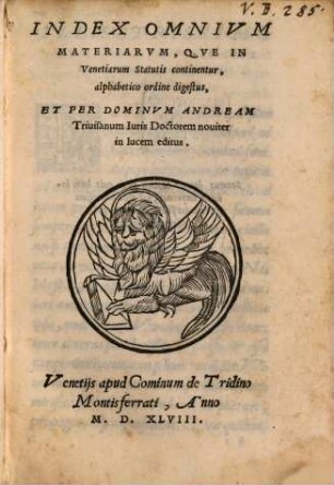 Statuta Veneta : (Accedit Index per Andr. Trivisanum)