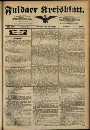 Erste Ausgabe vom Samstag, den 28. August 1909.