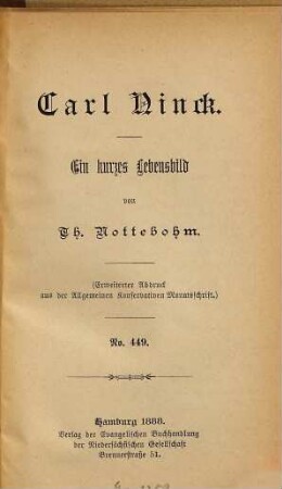 Carl Ninck : Ein kurzes Lebensbild von Th. Nottebohm