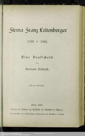 2: Firma Franz Leitenberger : 1793 - 1893; eine Denkschrift